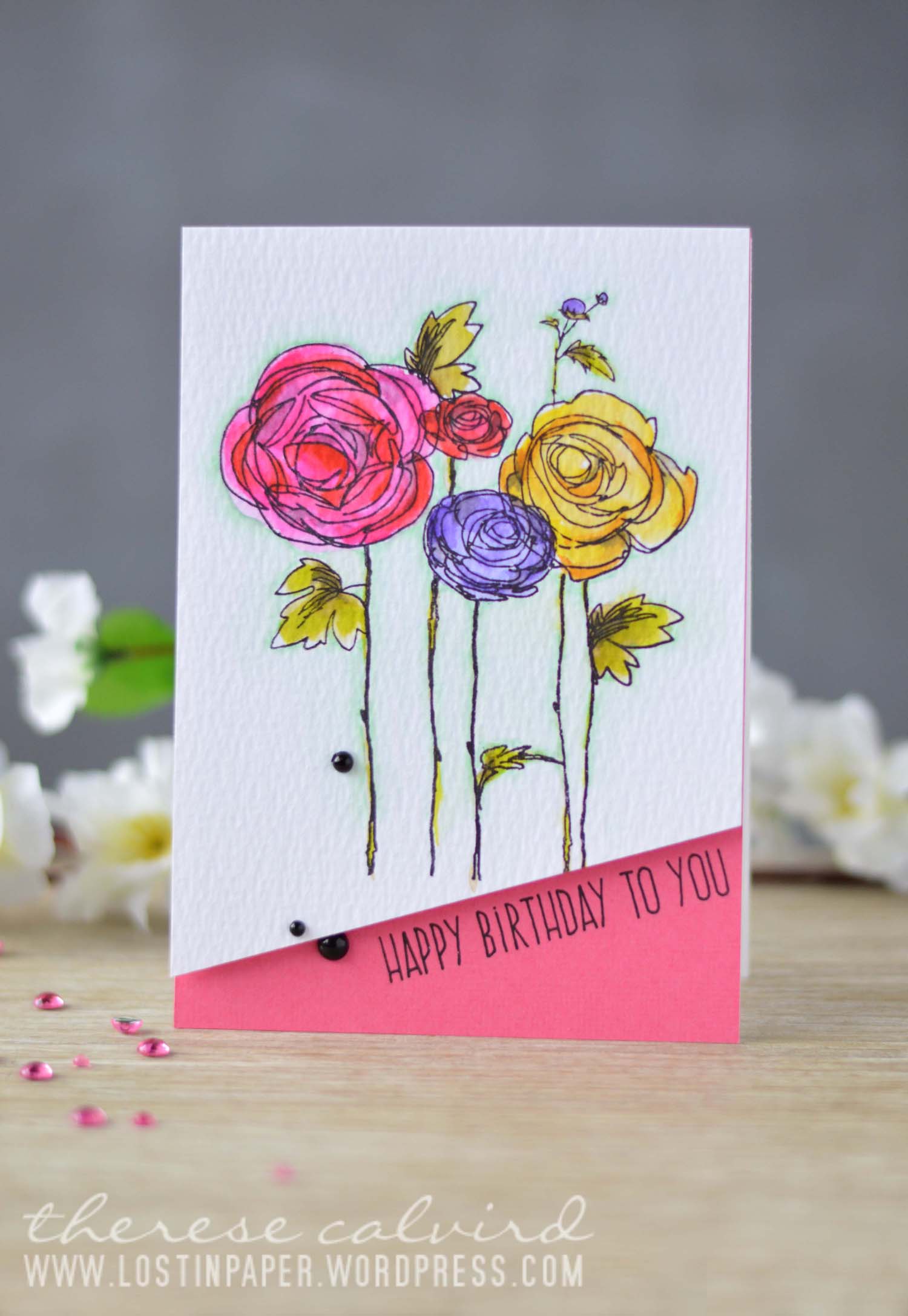 Lostinpaper - It's all about the CASE Marion - Stampendous - Ranunculus / Altenew - Birthday Greetings - Flower card (video)