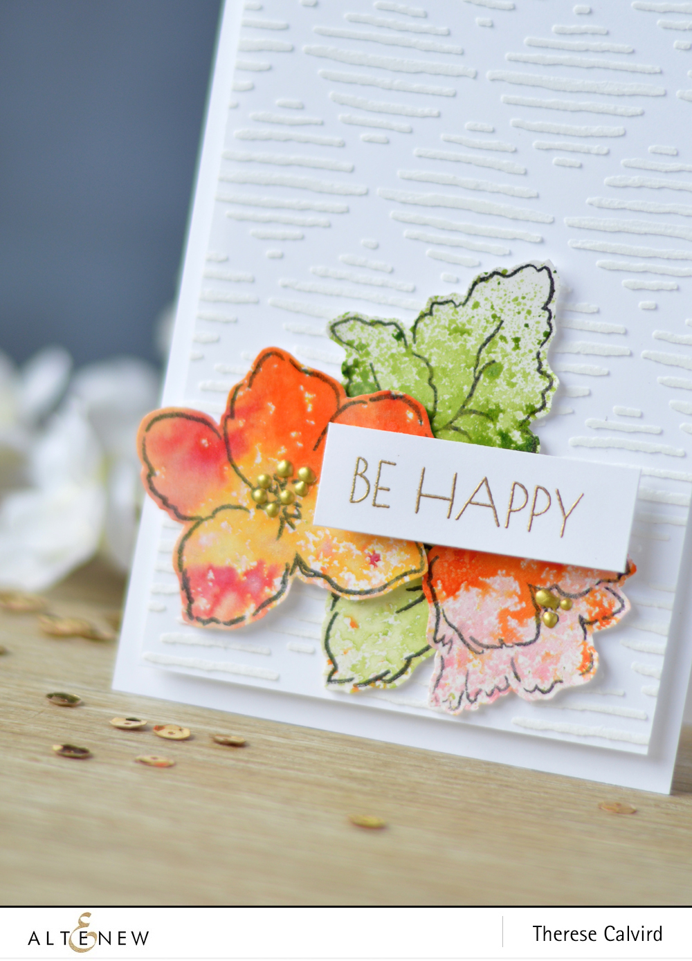 Altenew - Hibiscus Bouquet - Metallic Shimmer Ink Spray - Sketched Lines Stencil - Lostinpaper (card) 1 copy