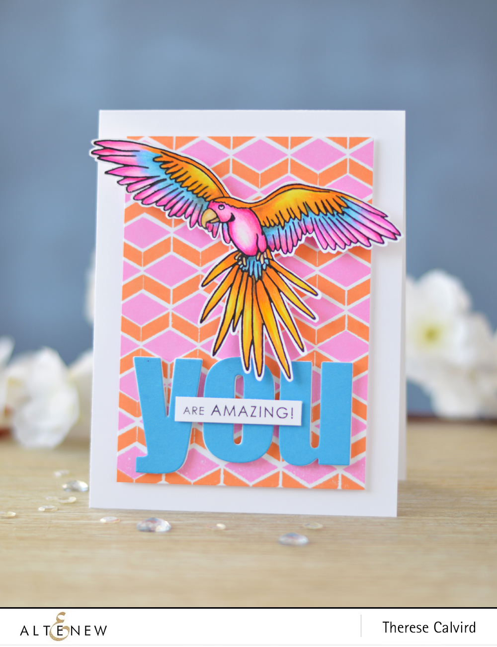 Altenew - Parrot Paradise - Pattern Play Hexagon - Bold Alphabet - Lostinpaper (card video) 1 copy