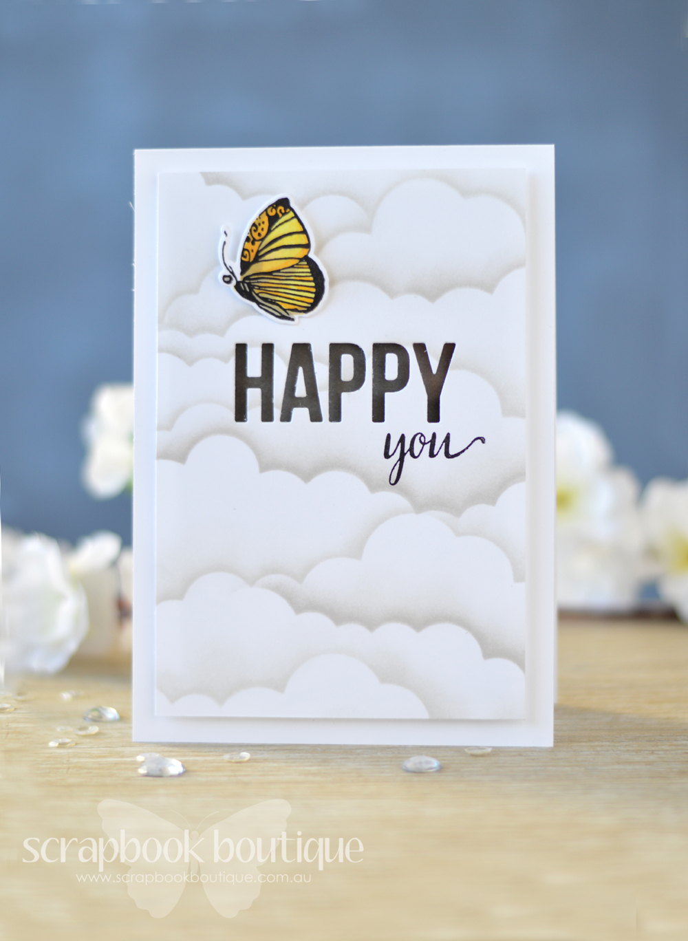 Lostinpaper - MFT Cloud Stencil - Happy Greetings - Altenew - Botanical Garden (card) 1
