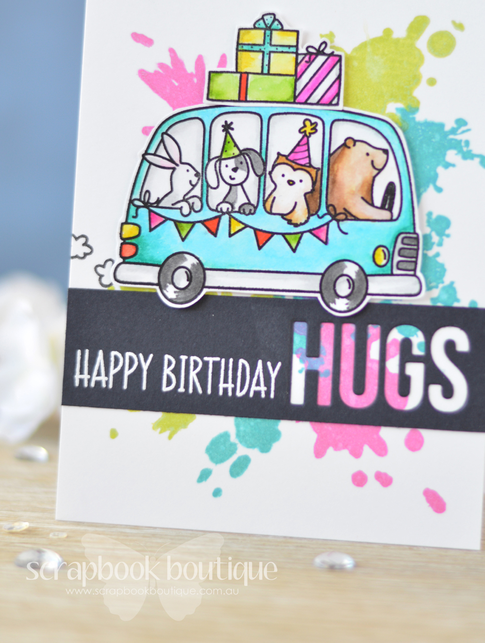 Lostinpaper - Avery Elle - Birthday Bus - Altenew - Splash of Color - MFT - Words for Friends - Zigs (card video) 1