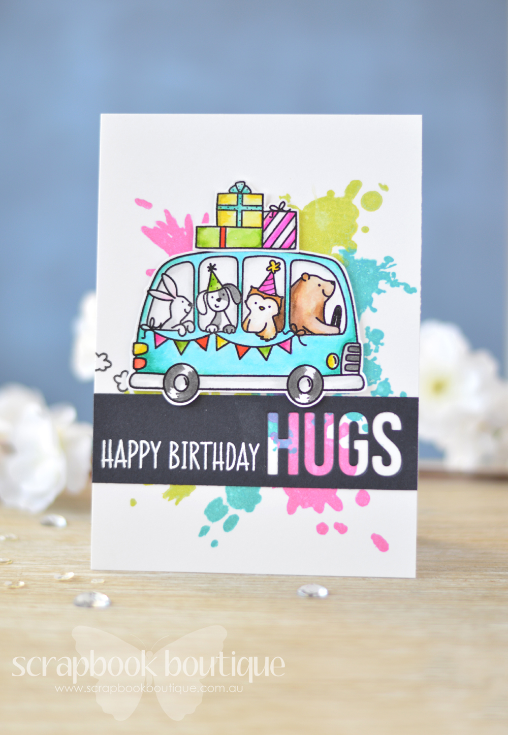 Lostinpaper - Avery Elle - Birthday Bus - Altenew - Splash of Color - MFT - Words for Friends - Zigs (card video) 1