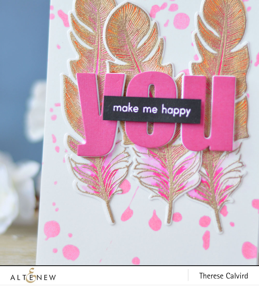 Altenew - Golden Feather- Bold Alphabet - Spatter Stencil - Lostinpaper (card video) 1 copy