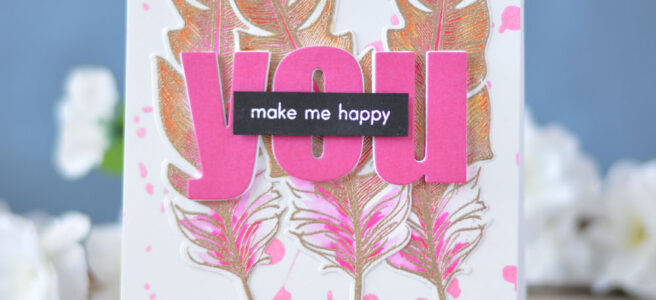 Altenew - Golden Feather- Bold Alphabet - Spatter Stencil - Lostinpaper (card video) 1 copy
