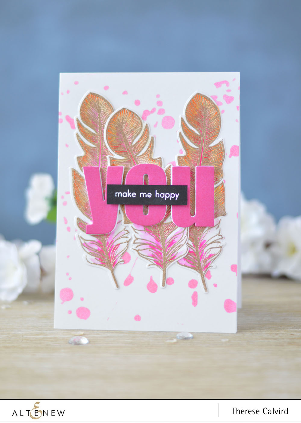 Altenew - Golden Feather- Bold Alphabet - Spatter Stencil - Lostinpaper (card video) 1 copy