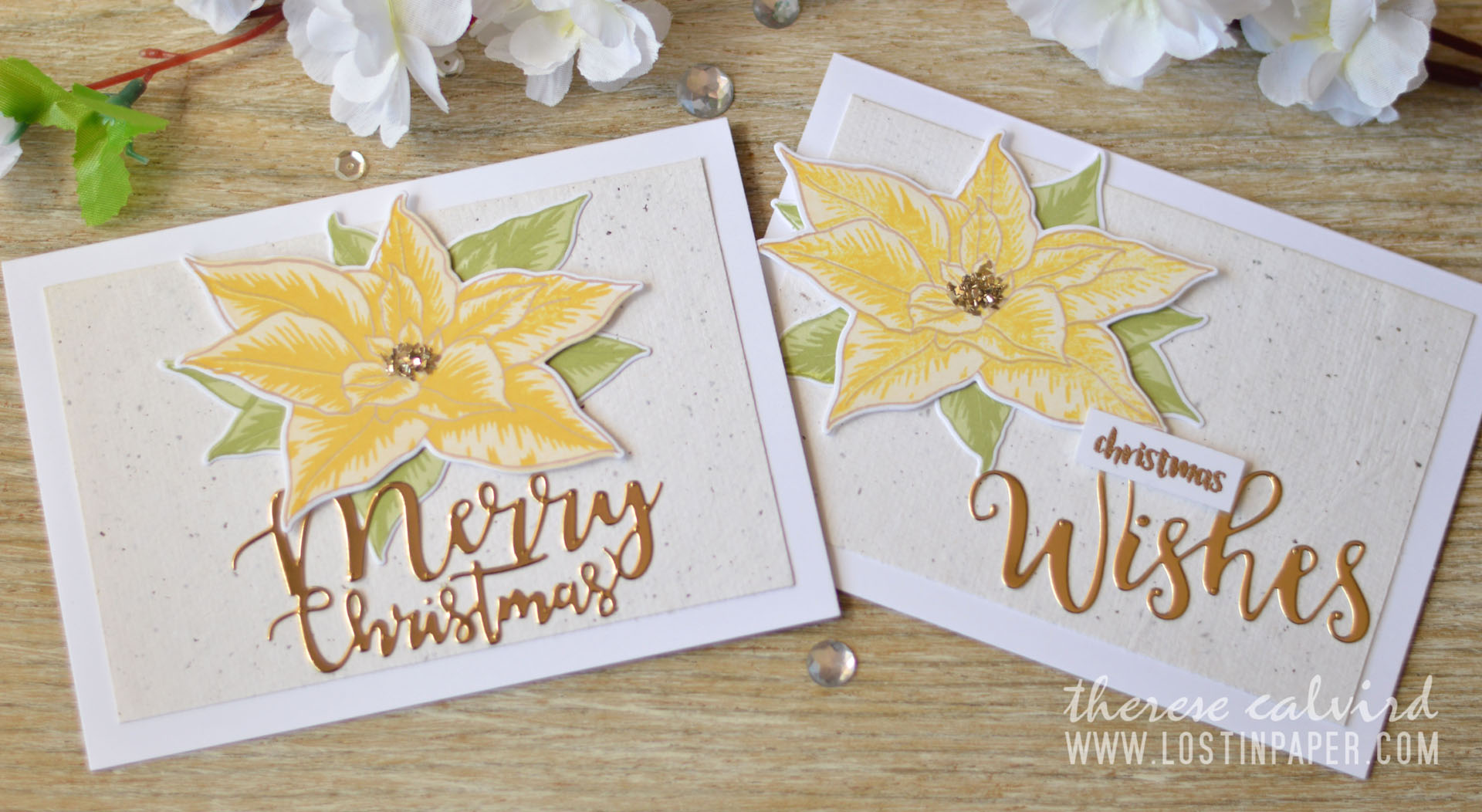 Lostinpaper - Altenew BAF Poinsettia - Holiday Script Words - Penny Black - Ornamental Branch (card video) 1