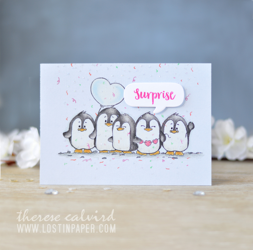 Lostinpaper - Gerda Steiner - Valentine Penguins - Prismacolor Pencils (card video) 1