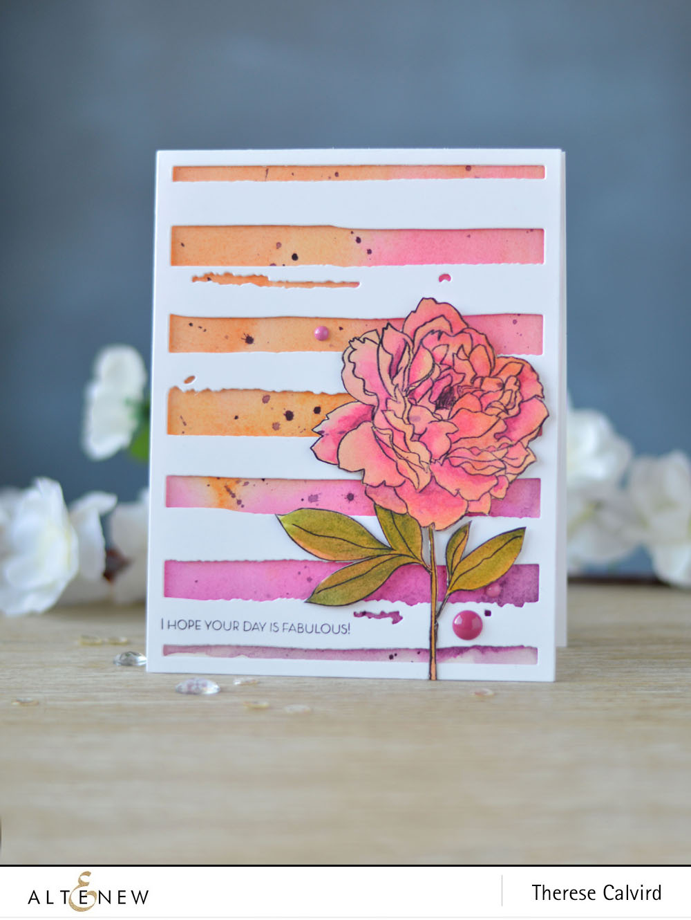 Altenew - Peony Spray - Watercolor Stripes - Lostinpaper (card video) - thumbnail