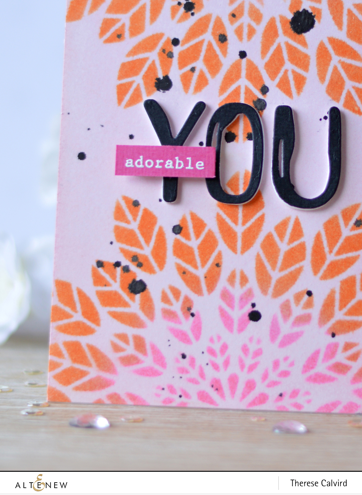 Altenew - Leaf Burst Stencil - Brush Alpha Die - Therese Calvird (card video) 2 copy