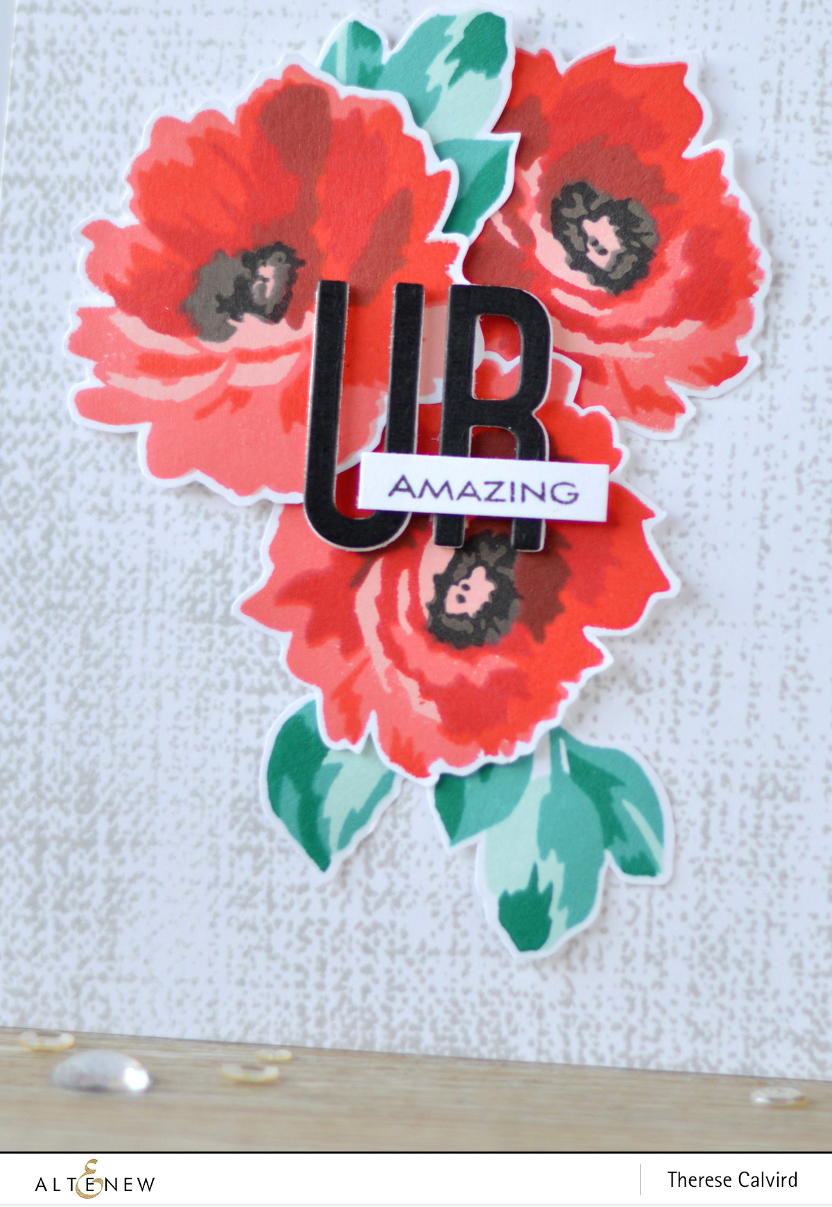 Altenew - Fabulous Floral - Rustic Linen - Fine Alphabet - Therese Calvird (card video) 1 copy