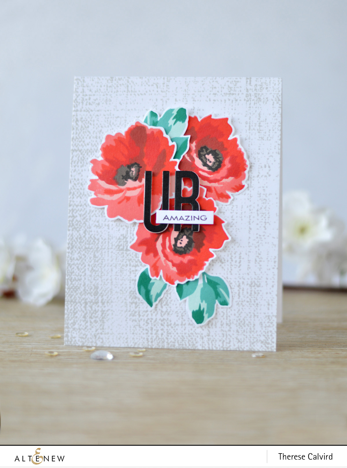Altenew - Fabulous Floral - Rustic Linen - Fine Alphabet - Therese Calvird (card video) 1 copy