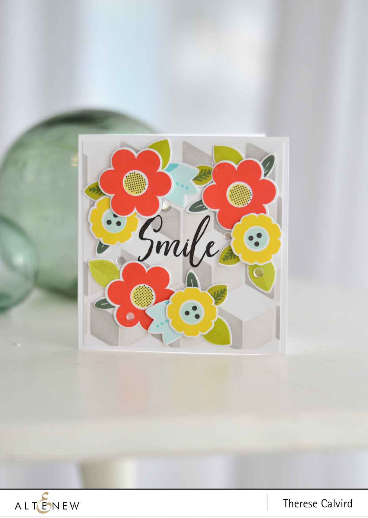 Altenew - Folksy Florals - Cube Builder Stencil - Therese Calvird (card video) 1 copy