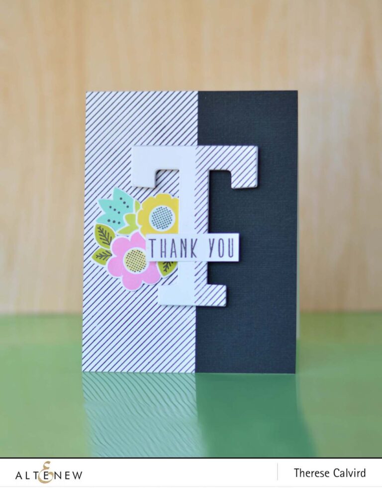 Altenew - Pinstripe - Mega Alphabet - Folksy Florals - Therese Calvird (card video) 1 copy