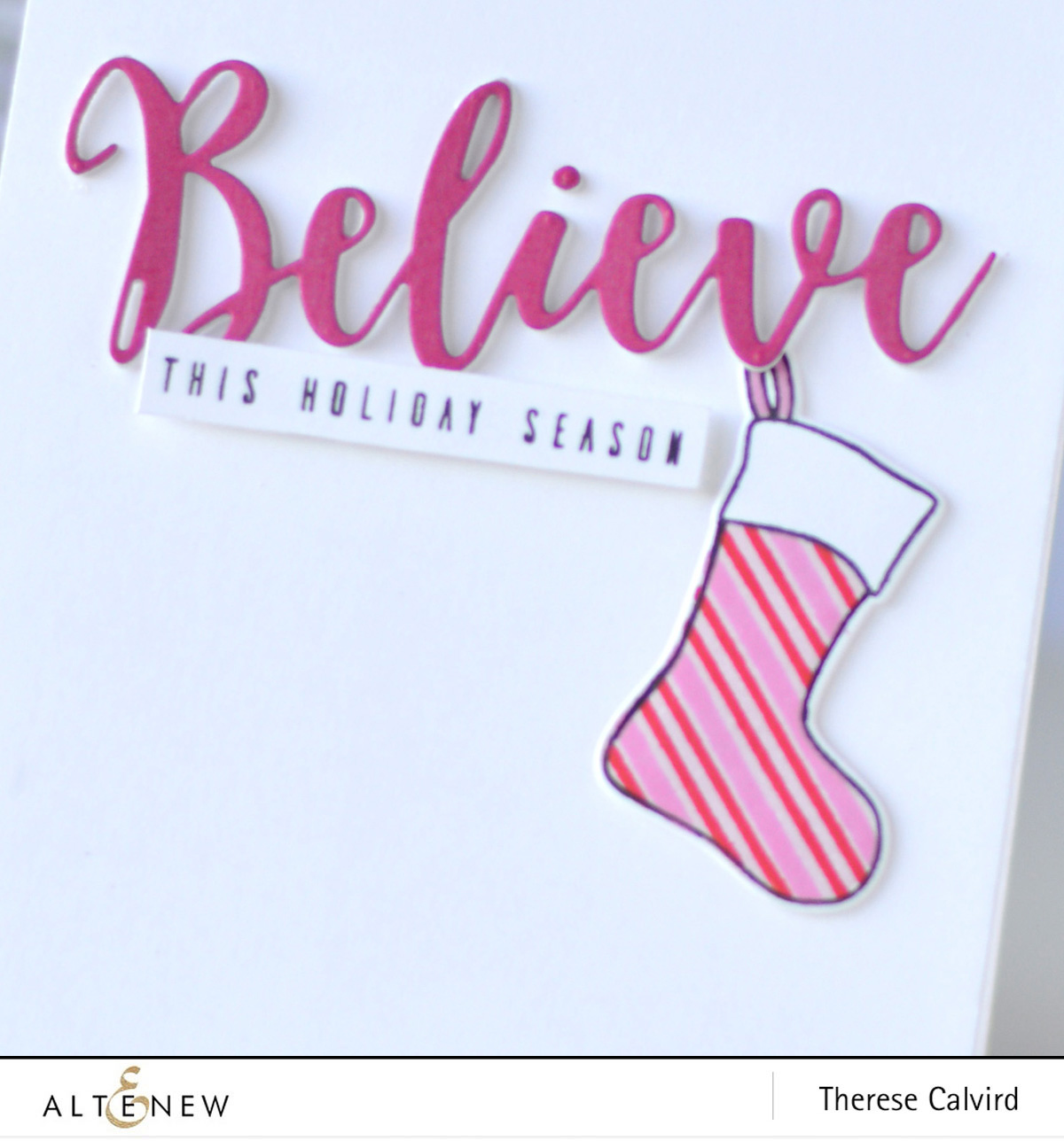 Altenew - Christmas Stockings - Festive Poinsettia - Holiday Script Words - Therese Calvird (card) 1 copy