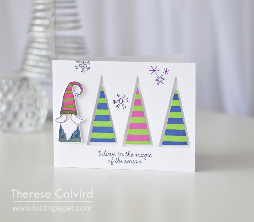 Lostinpaper - Reverse Confetti - Holiday Gnomes - Triangle Trees (card) 1