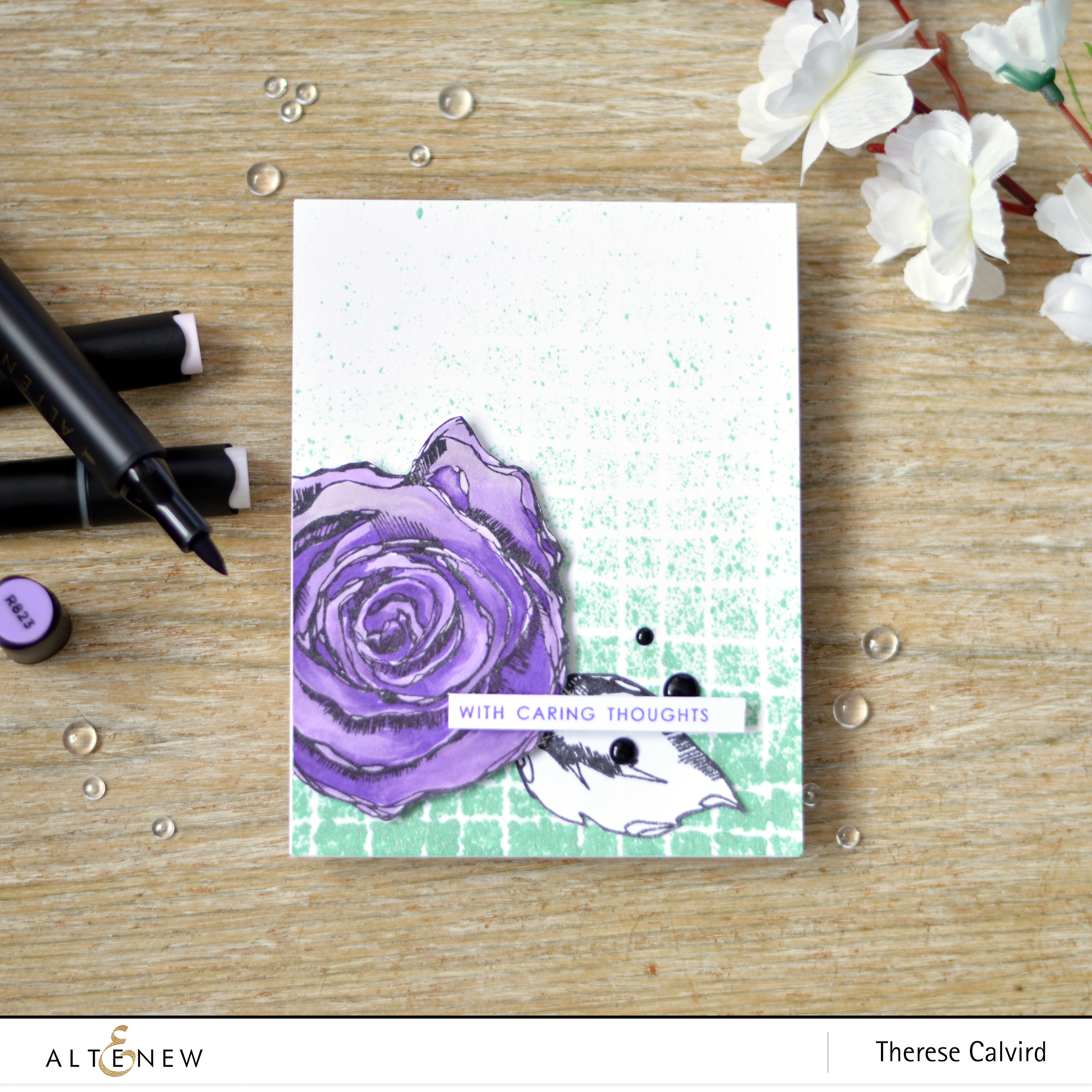 Altenew - Wavy Grid - Inked Rose - Therese Calvird (card) 1