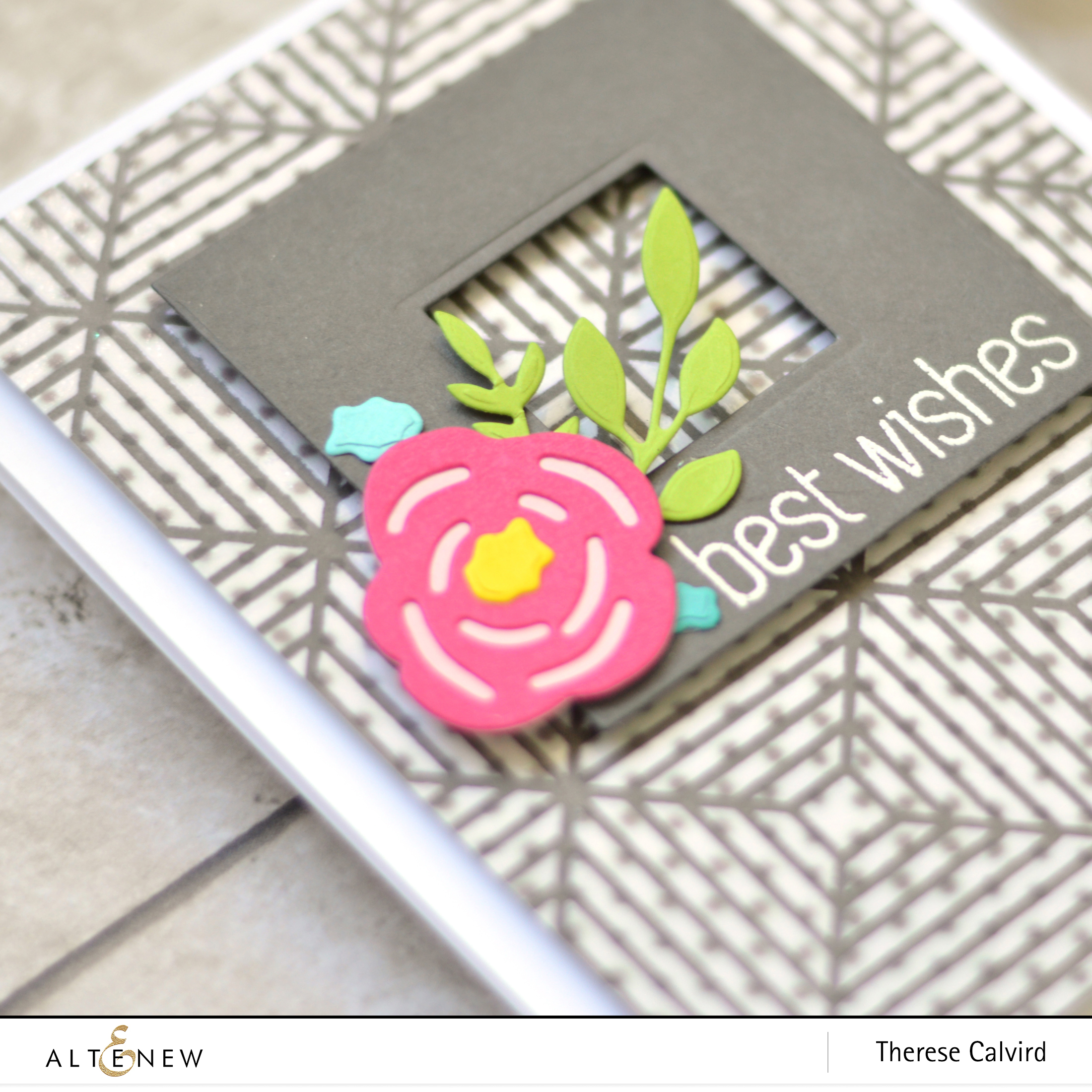 Altenew - Beveled Squares Stencil - Layered Floral Elements - Therese Calvird (Take 2 card video) 1 copy