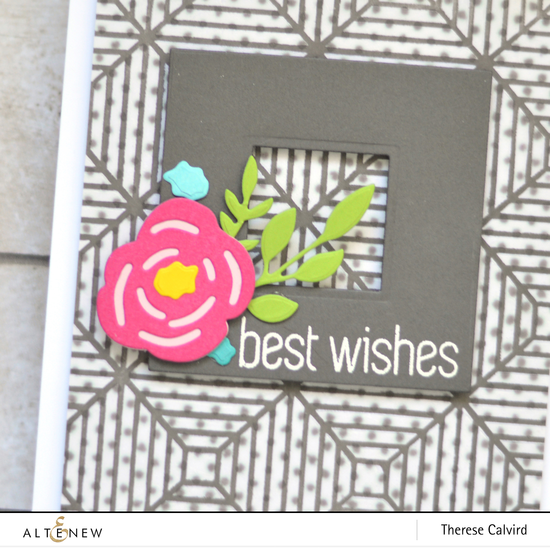 Altenew - Beveled Squares Stencil - Layered Floral Elements - Therese Calvird (Take 2 card video) 1 copy