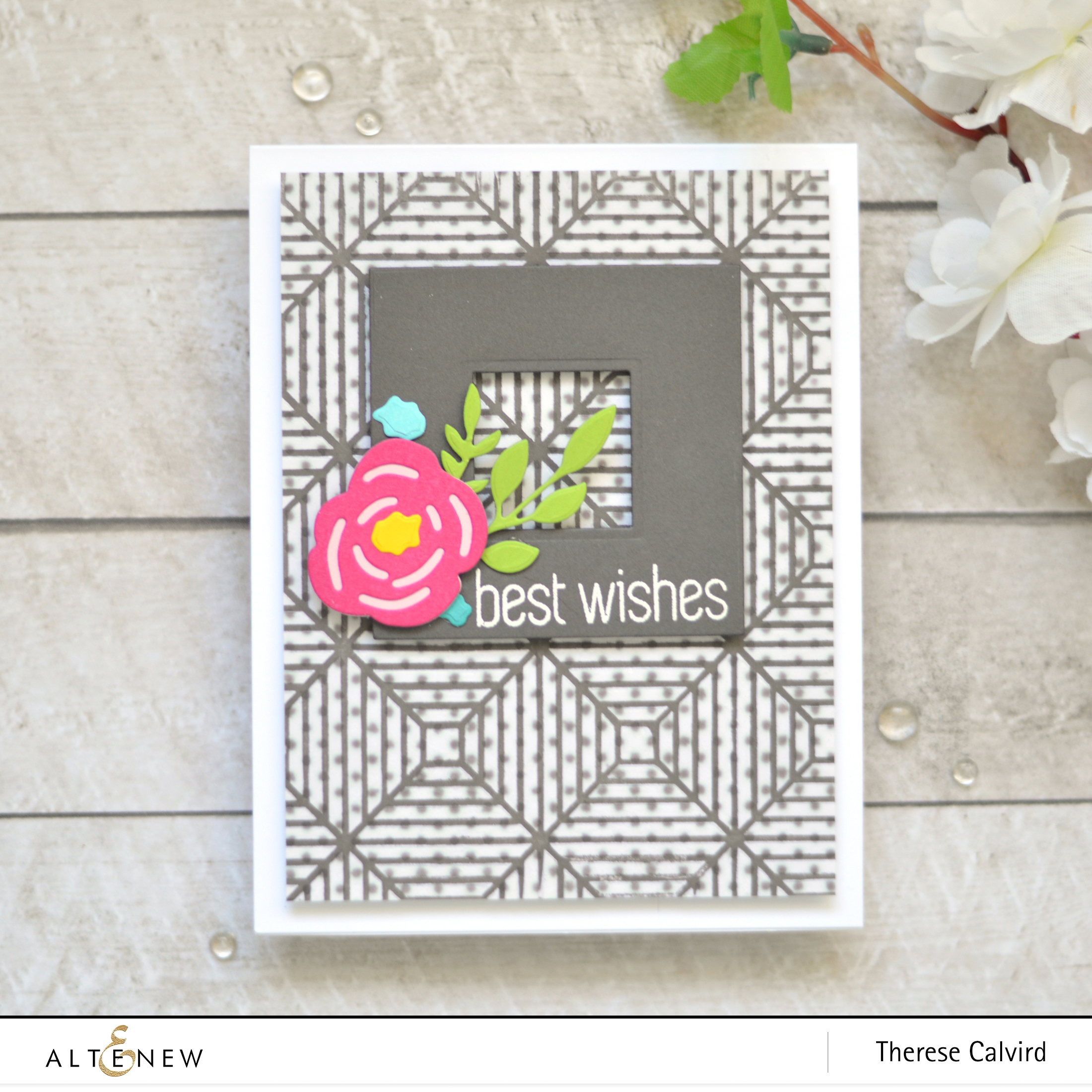 Altenew - Beveled Squares Stencil - Layered Floral Elements - Therese Calvird (Take 2 card video) 1 copy