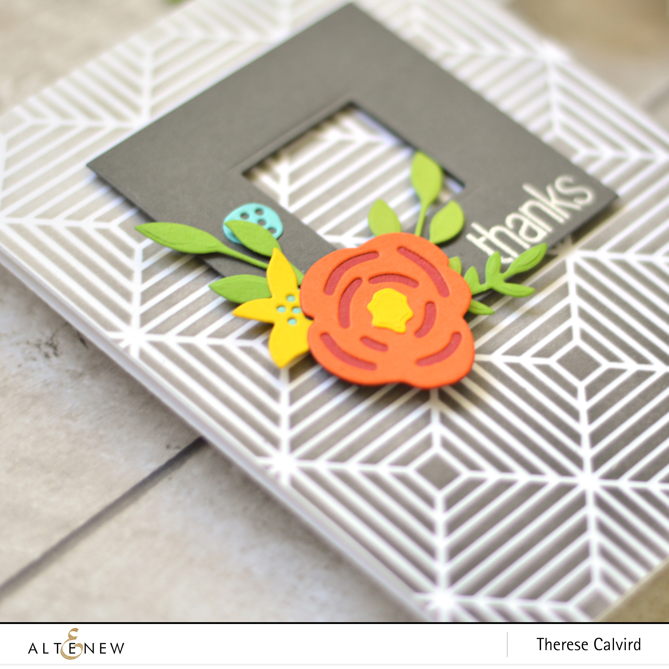 Altenew - Beveled Squares Stencil - Layered Floral Elements - Therese Calvird (Take 2 card video) 1 copy