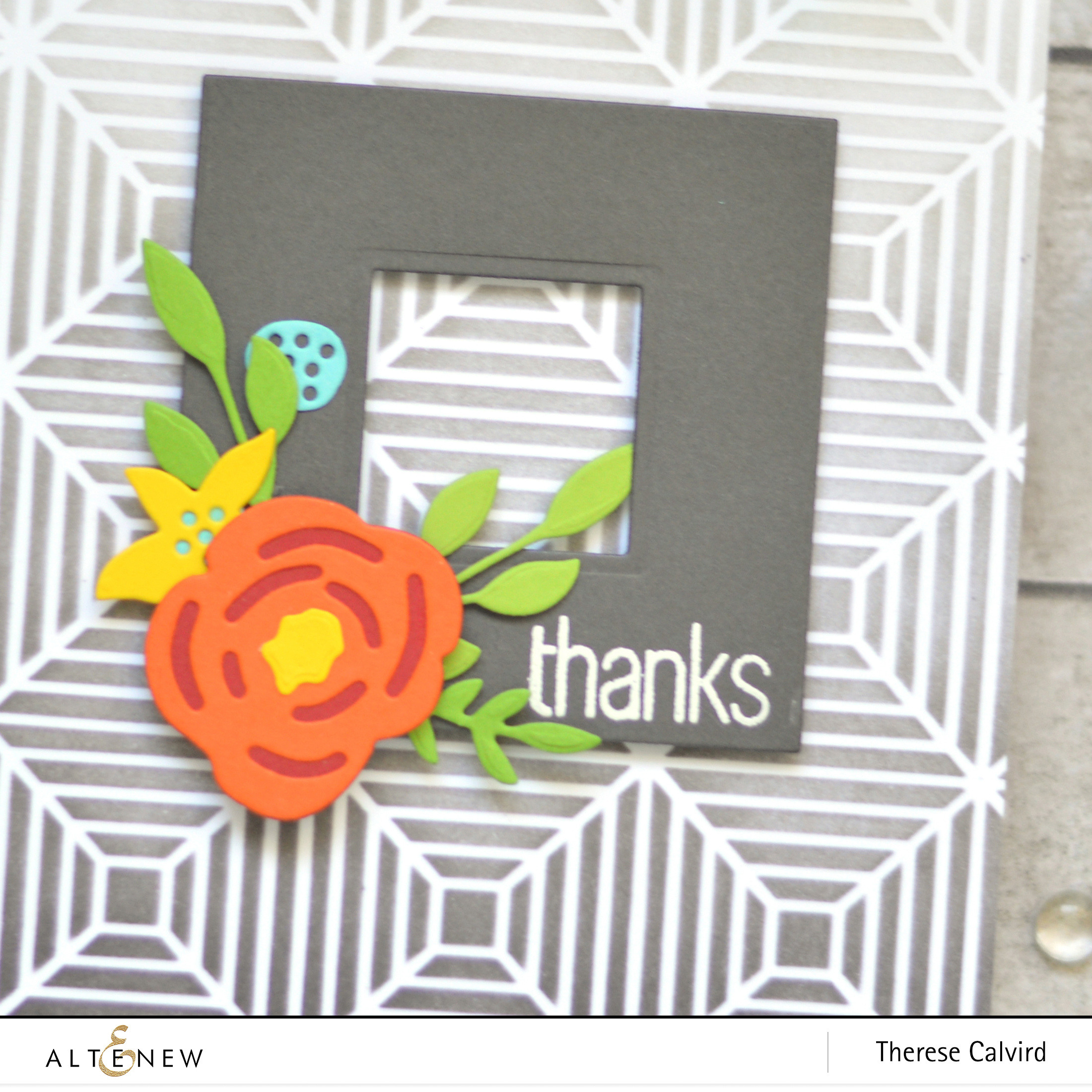 Altenew - Beveled Squares Stencil - Layered Floral Elements - Therese Calvird (Take 2 card video) 1 copy