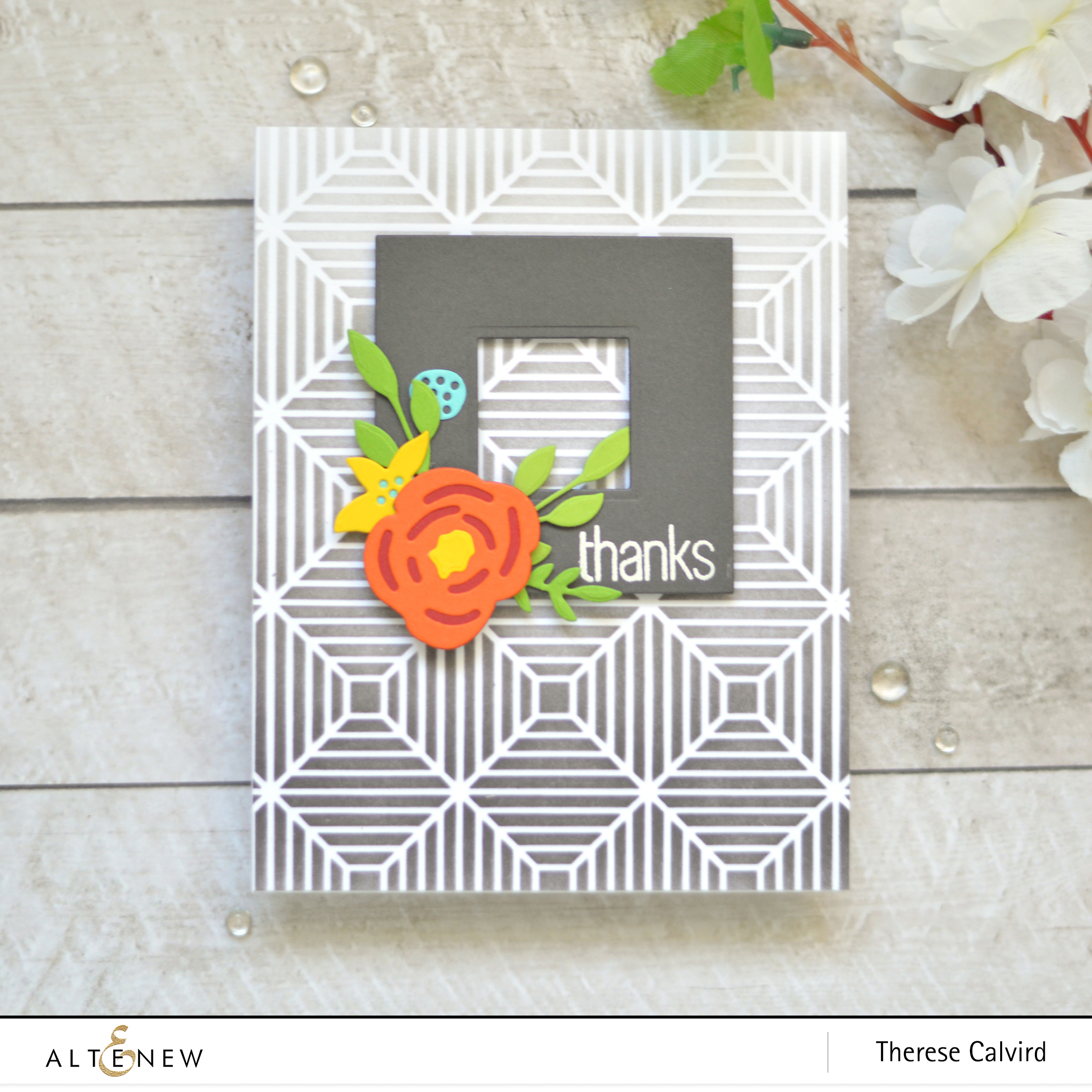 Altenew - Beveled Squares Stencil - Layered Floral Elements - Therese Calvird (Take 2 card video) 1 copy