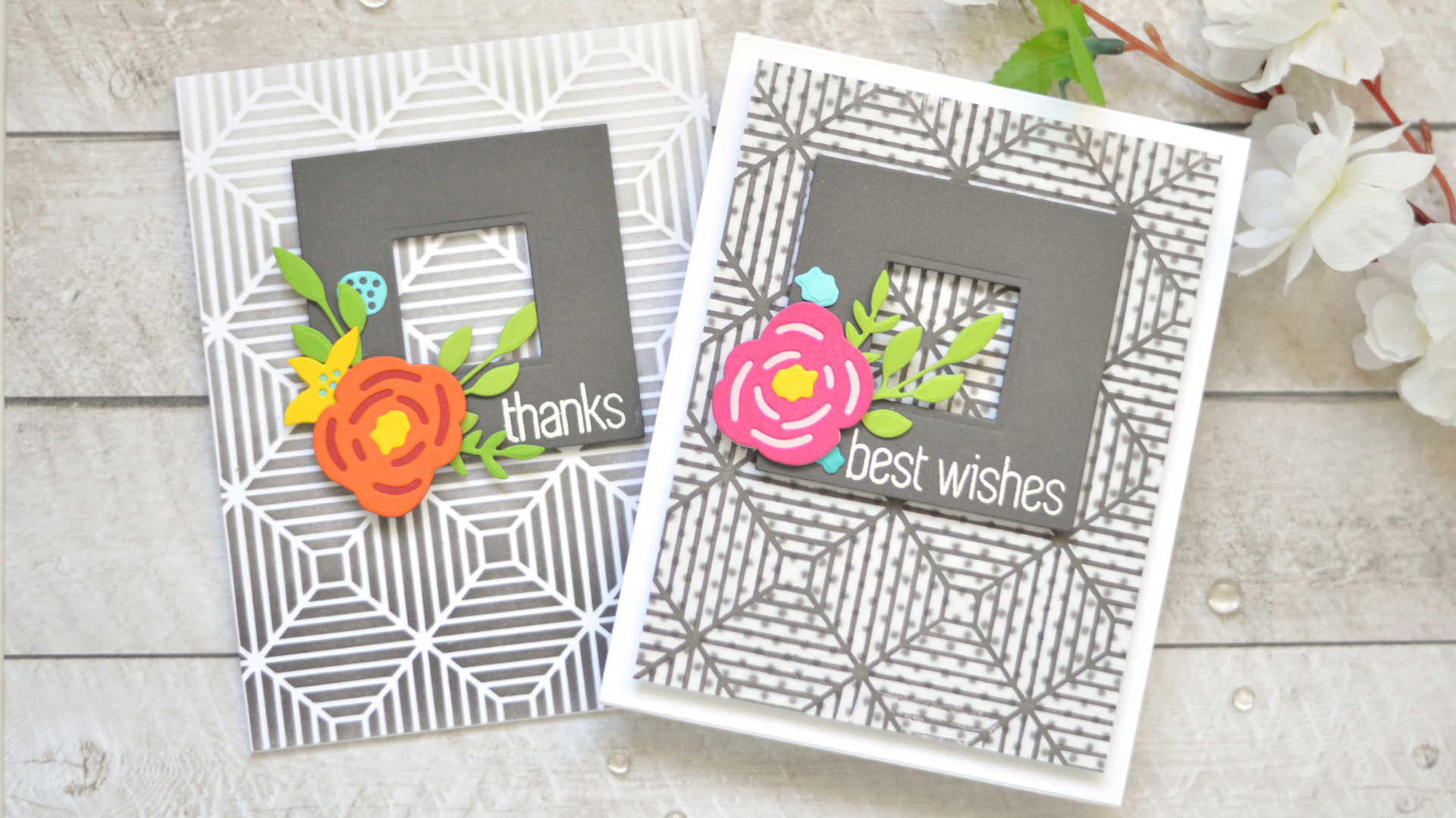 Altenew - Beveled Squares Stencil - Layered Floral Elements - Therese Calvird (Take 2 card video) 1 copy