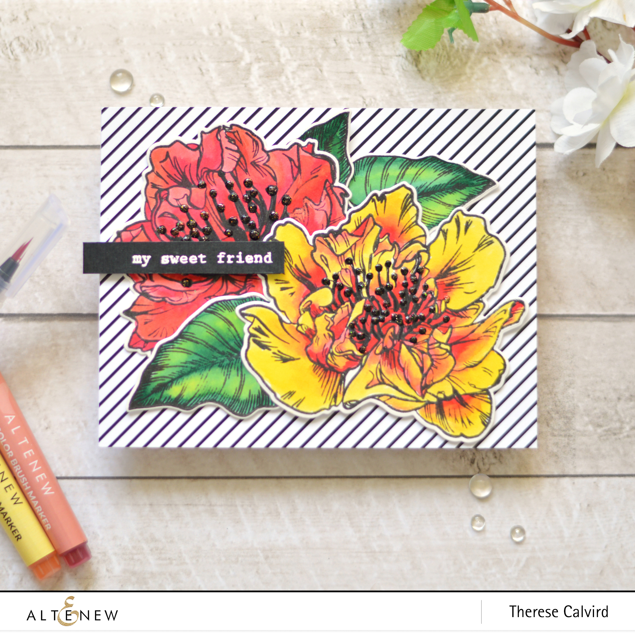 Altenew - Engagement Wishes - Ruffled Flowers - Watercolor Brush Markers - Winter Wonderland - Therese Calvird (card video) 2 copy