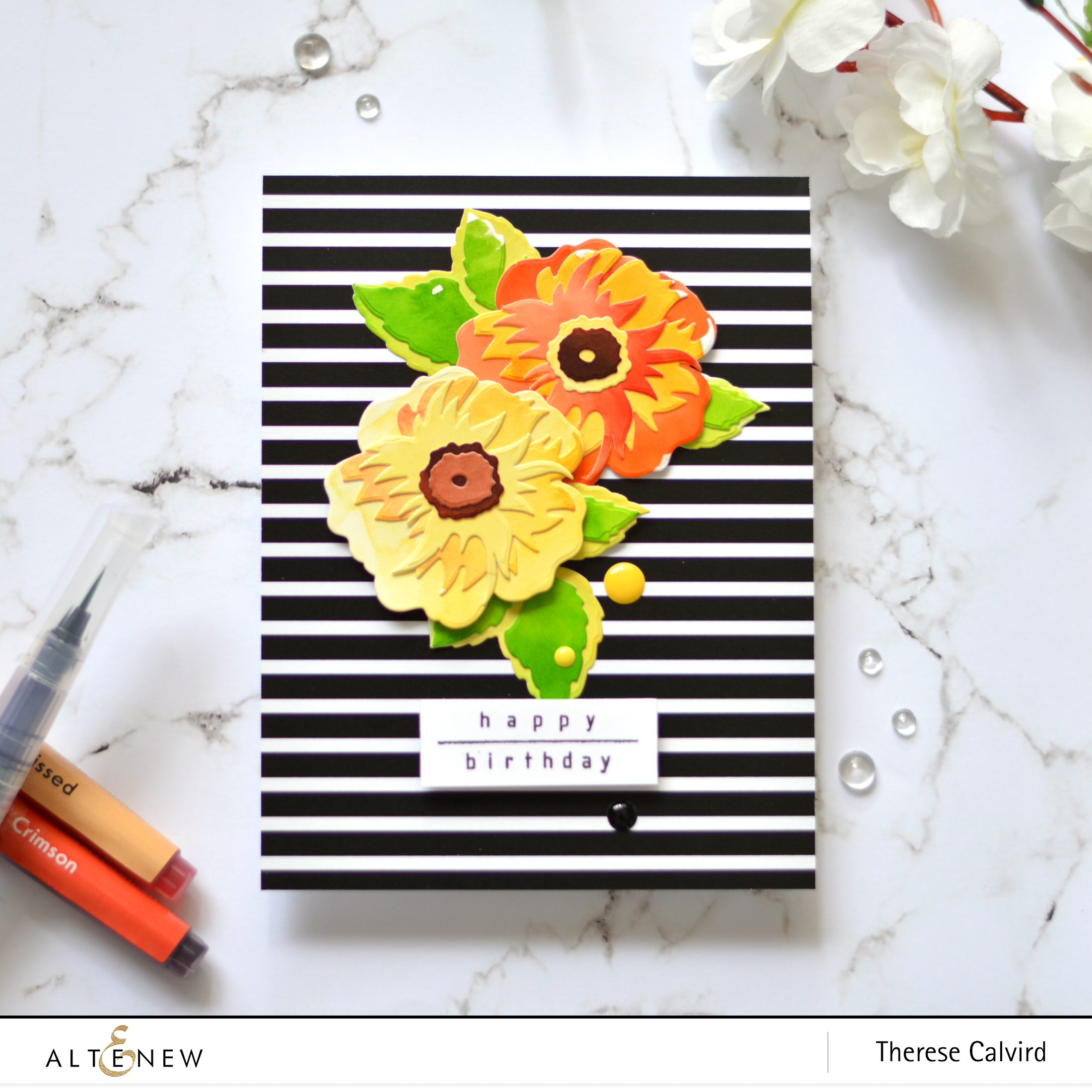 Altenew - Watercolor Brush Markers - Tropical Fiesta - Wild Rose 3D Die - Therese Calvird (card video) 2 copy