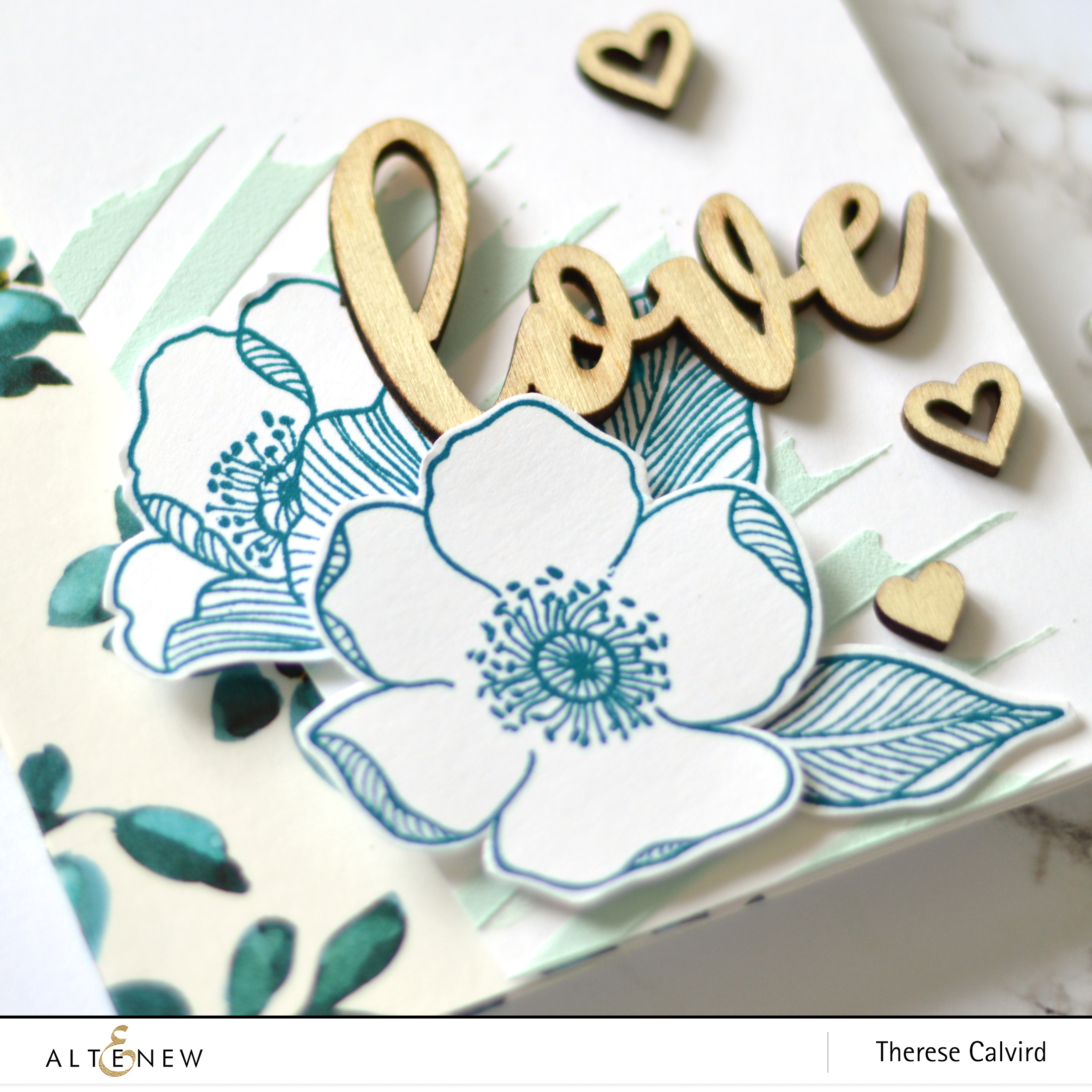 Altenew - Adore You - Teal Shadow Washi - Molded Lines Stencil - Therese Calvird (card) 1 copy