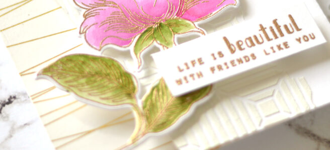 Altenew - Engraved Flowers - Gold String Washi - Beveled Squares Stencil - Therese Calvird (card video) 2 copy