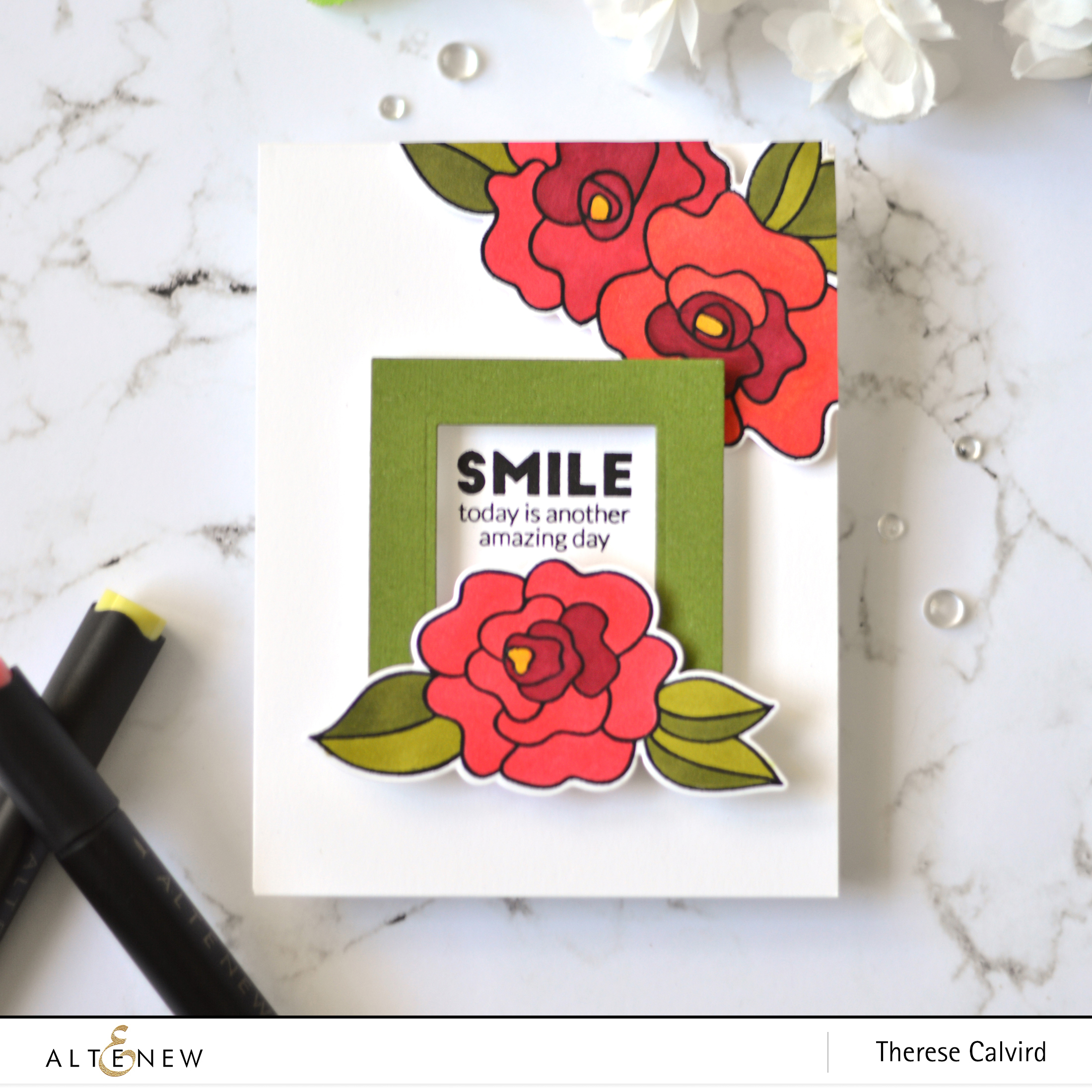 Altenew - Wavy Roses - Simply the Best - Halftone Squares - Therese Calvird (card) 1 copy