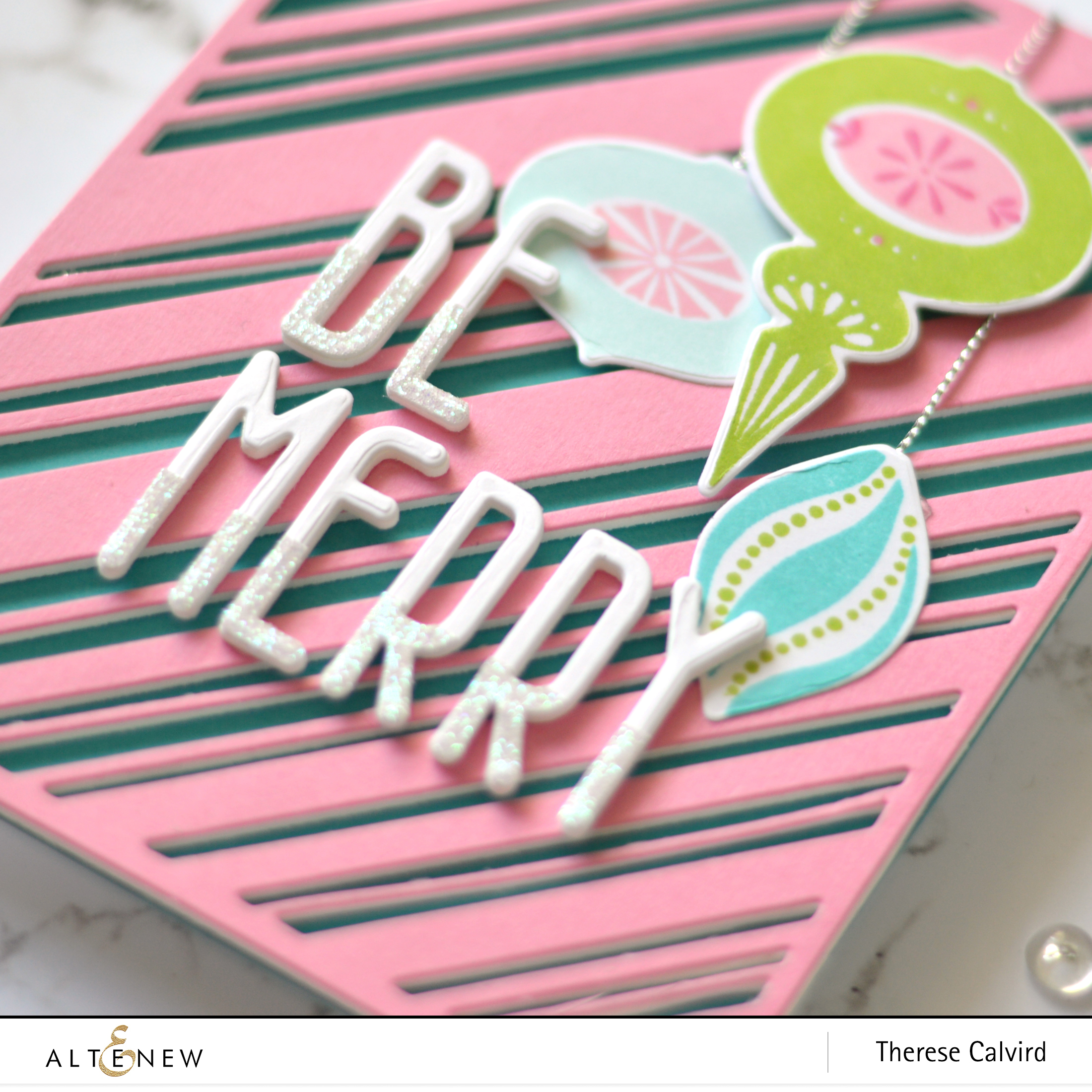 Altenew - Candy Cane Stripe - Tall Alpha - Brilliant Baubles - Therese Calvird (card video) 1 copy