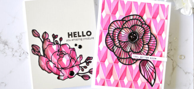 Altenew - Diamond Builder Stencil - Fine Bouquet Die - Super Striped Floral Die - Take 2 With Therese (card video) 2 copy