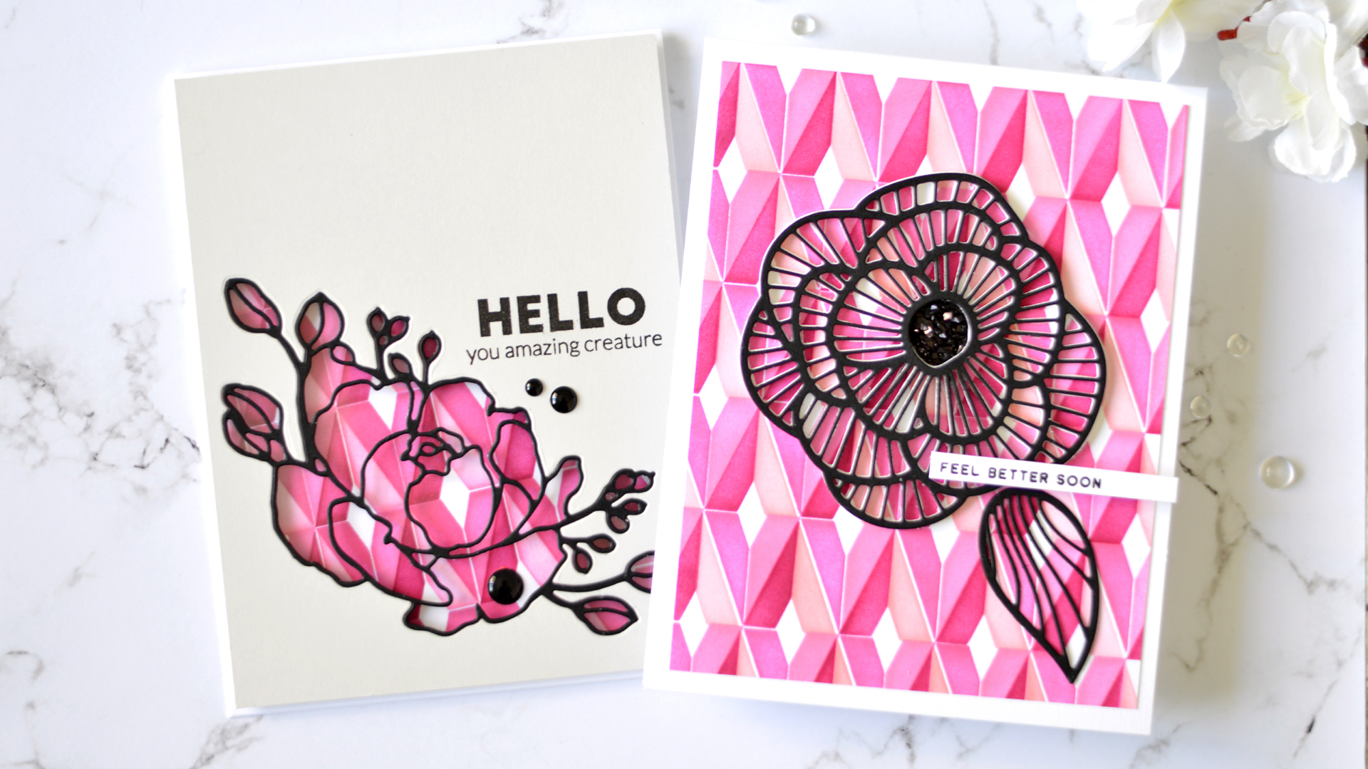 Altenew - Diamond Builder Stencil - Fine Bouquet Die - Super Striped Floral Die - Take 2 With Therese (card video) 2 copy