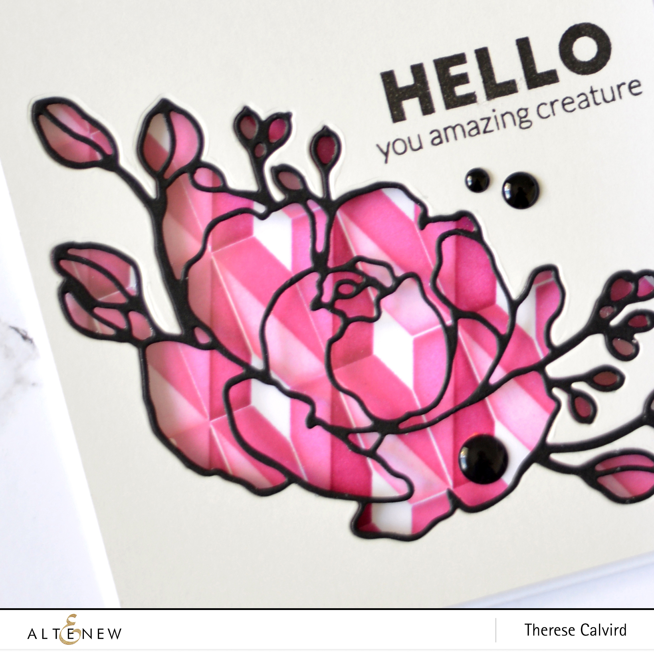 Altenew - Diamond Builder Stencil - Fine Bouquet Die - Super Striped Floral Die - Take 2 With Therese (card video) 2 copy