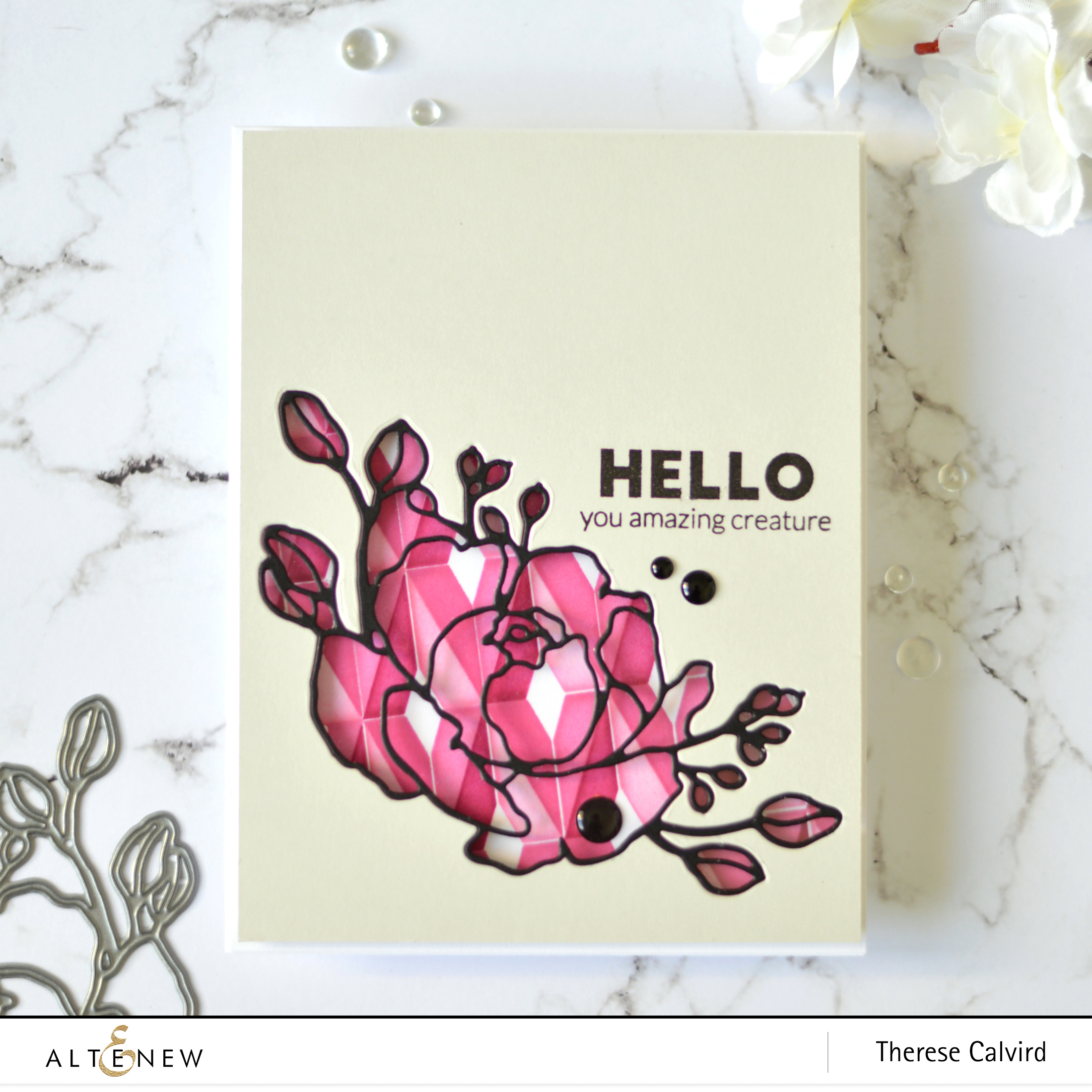 Altenew - Diamond Builder Stencil - Fine Bouquet Die - Super Striped Floral Die - Take 2 With Therese (card video) 2 copy