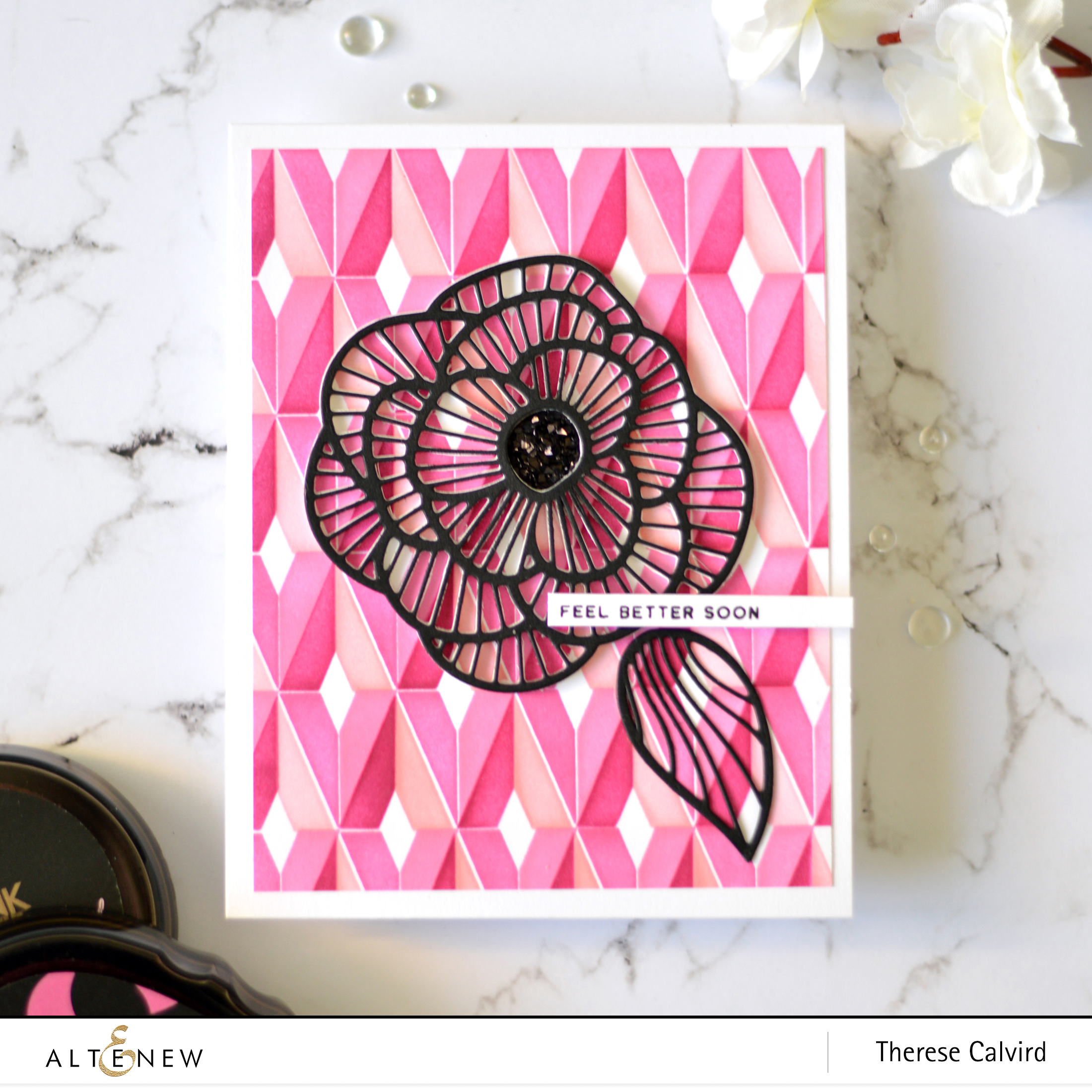 Altenew - Diamond Builder Stencil - Fine Bouquet Die - Super Striped Floral Die - Take 2 With Therese (card video) 2 copy