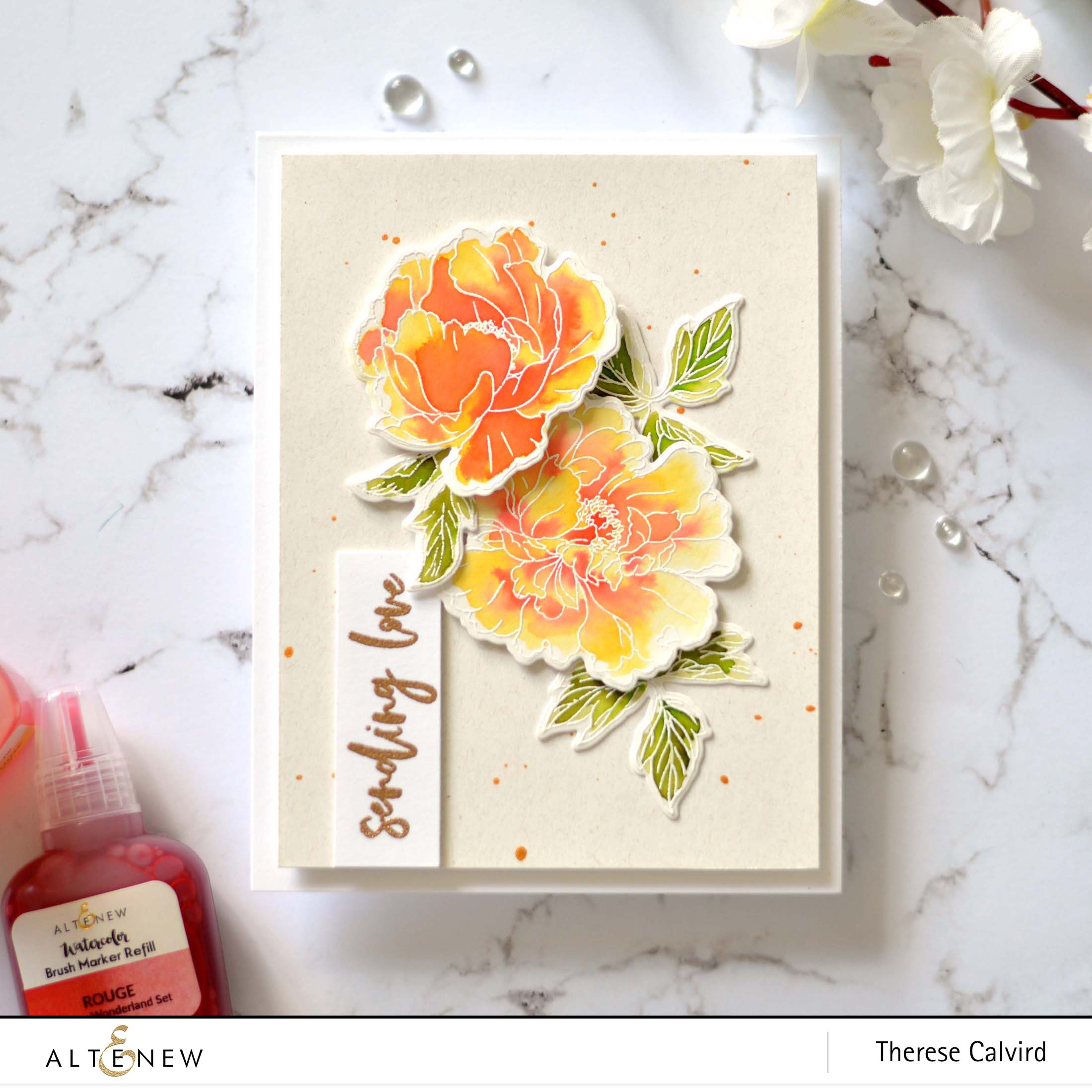 Altenew - Beautiful Peony - Waterbrush Marker Refill - Therese Calvird (card video) 1 copy