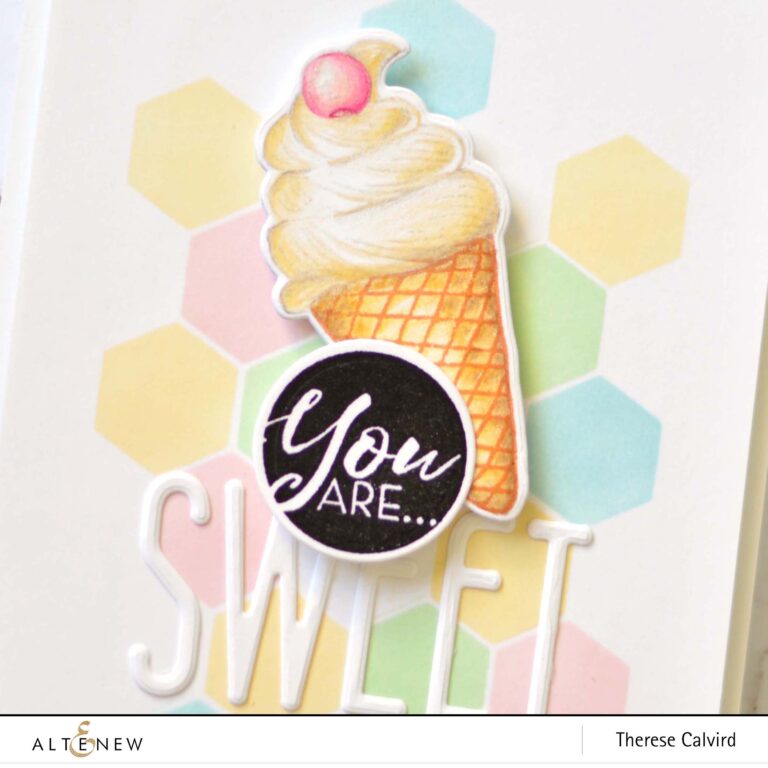 Altenew - Honeycomb Stencil - Summer Swirls - Tall Alpha - Therese Calvird (card video) 1 copy