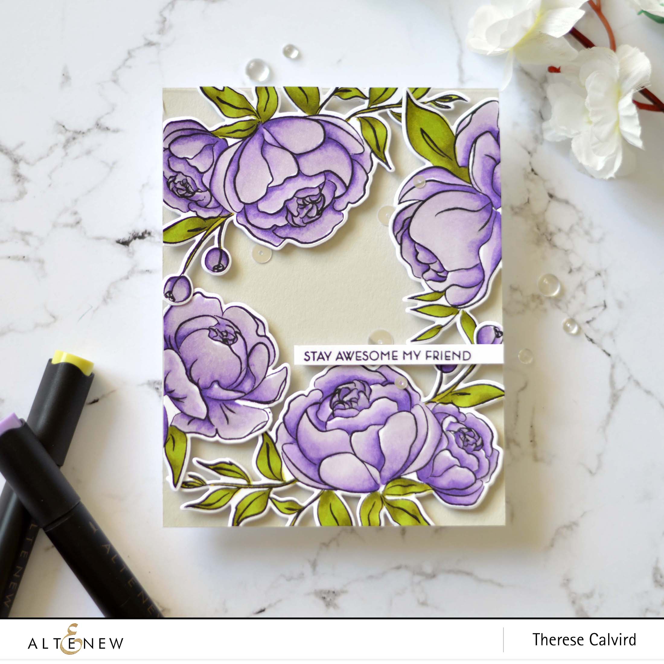 Altenew - Precious Peony - Leaf Canopy - Therese Calvird (card video) 1 copy