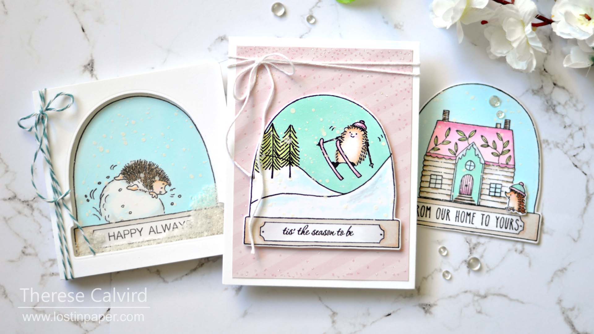 Penny Black Gimme 5 - Hedgehog SnowGlobes - Therese Calvird (card video) 1