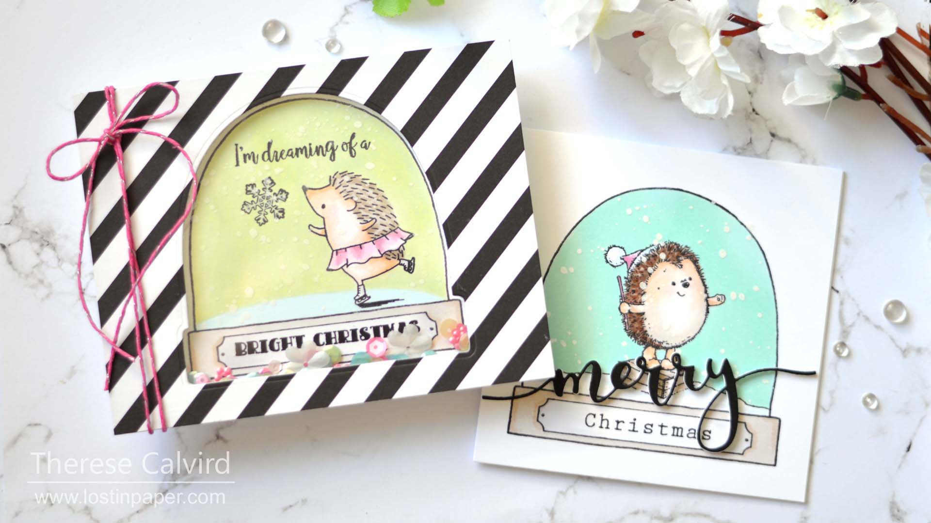 Penny Black Gimme 5 - Hedgehog SnowGlobes - Therese Calvird (card video) 1