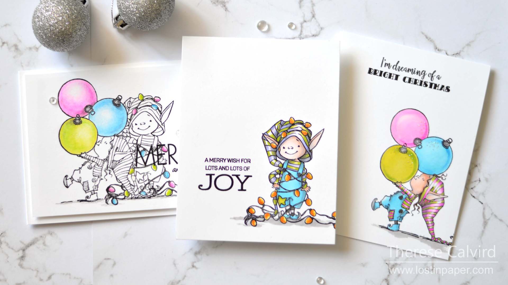 Same But Different Christmas Cards - Penny Black Elves in Copic and Pencils 1