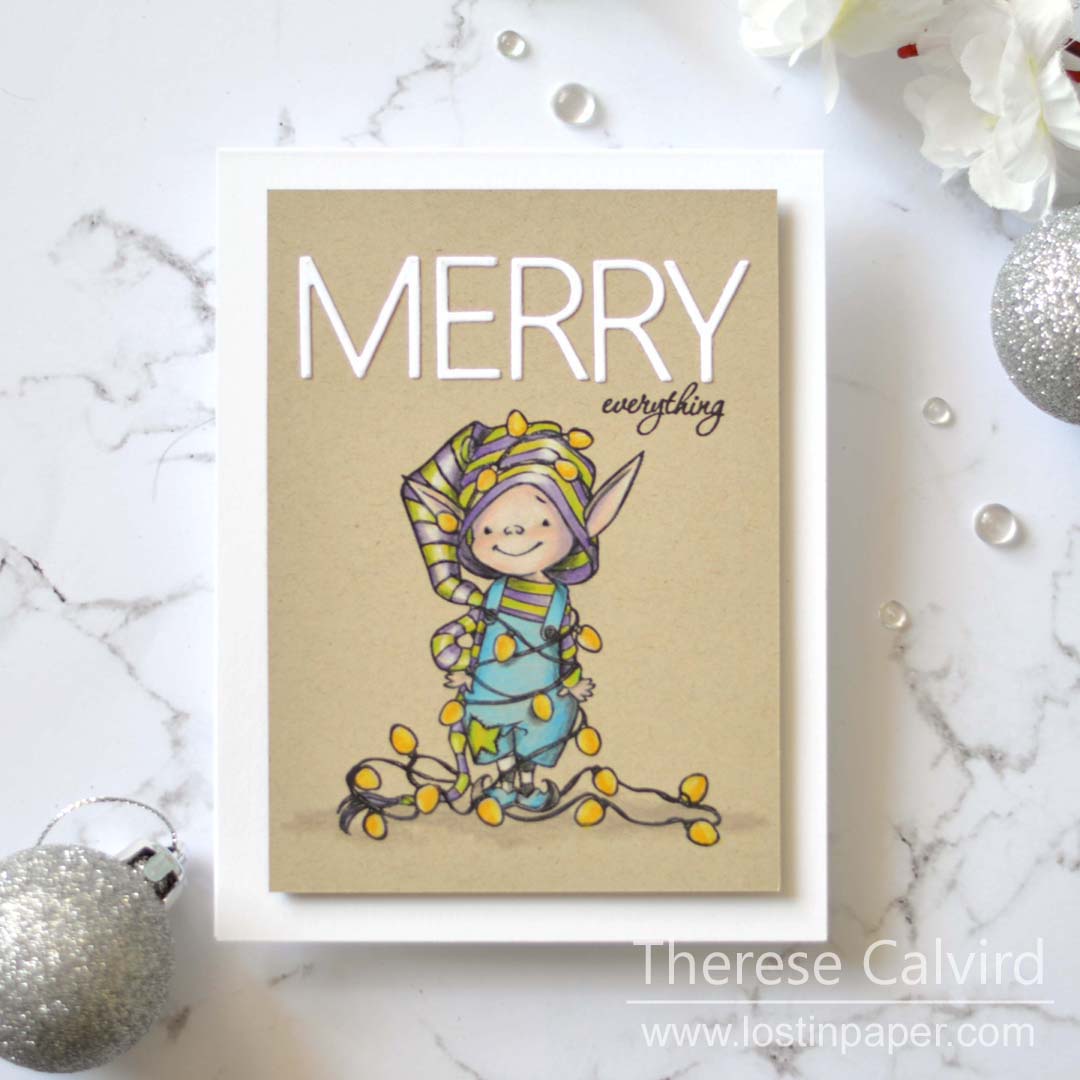 Same But Different Christmas Cards - Penny Black Elves in Copic and Pencils 1