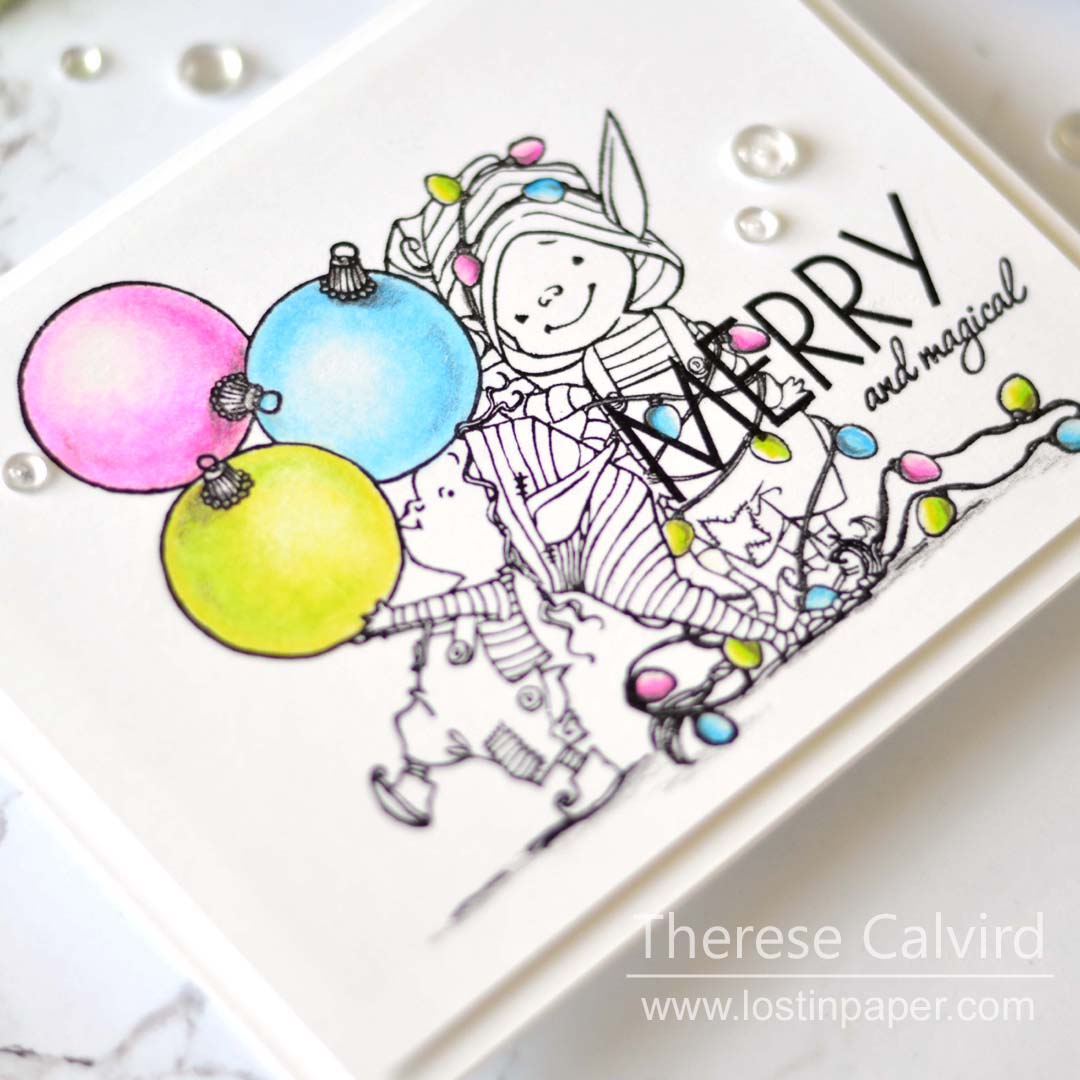 Same But Different Christmas Cards - Penny Black Elves in Copic and Pencils 1