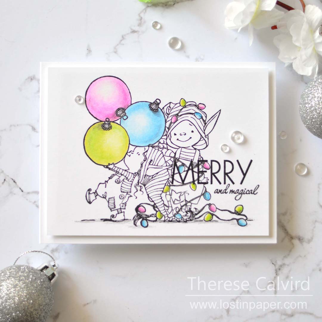 Same But Different Christmas Cards - Penny Black Elves in Copic and Pencils 1