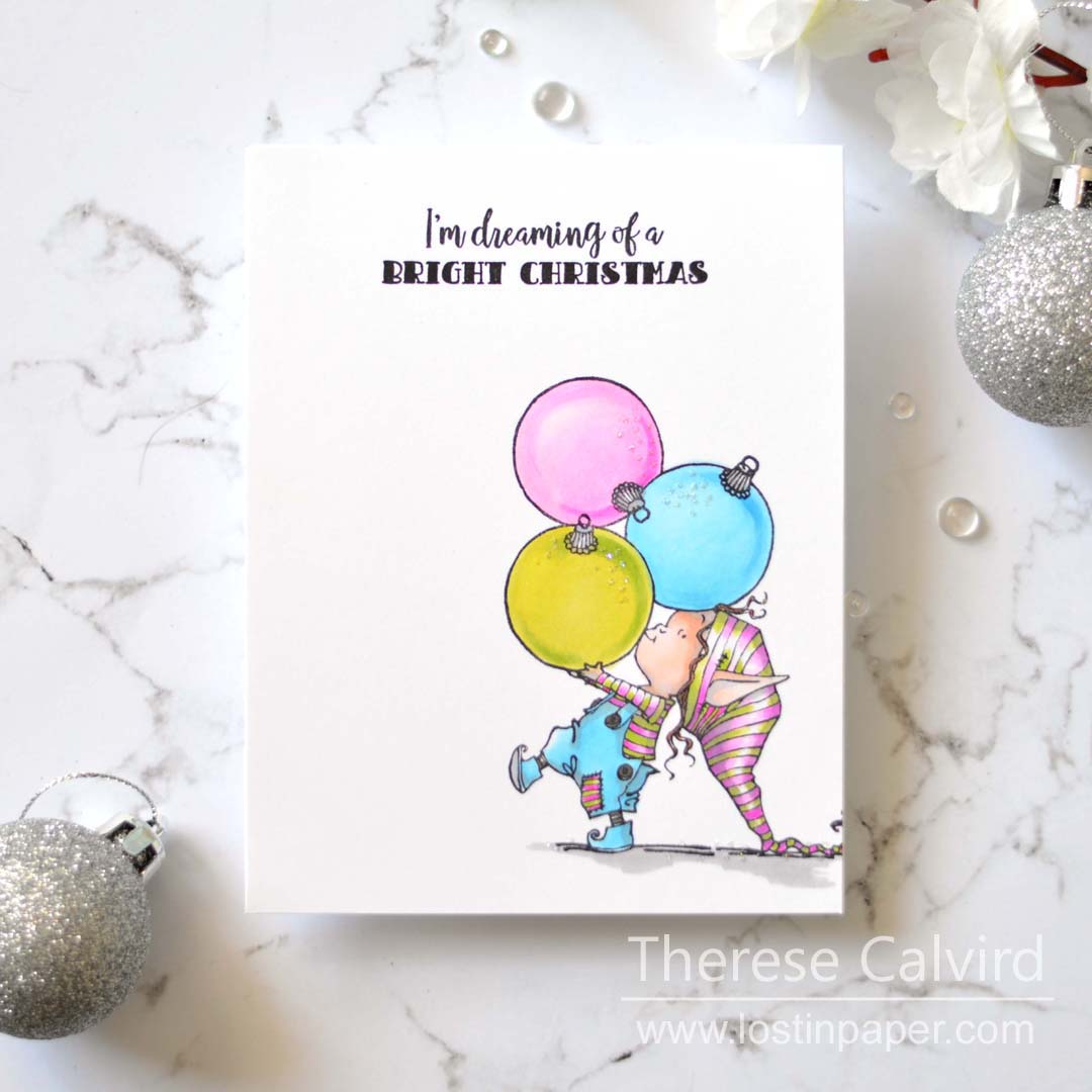 Same But Different Christmas Cards - Penny Black Elves in Copic and Pencils 1