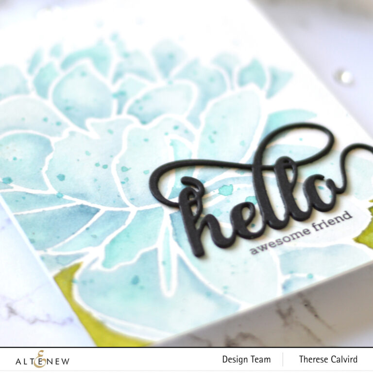 Altenew - Mega Bloom Stencil - Fancy Hello Die - Therese Calvird (card video) 1 copy