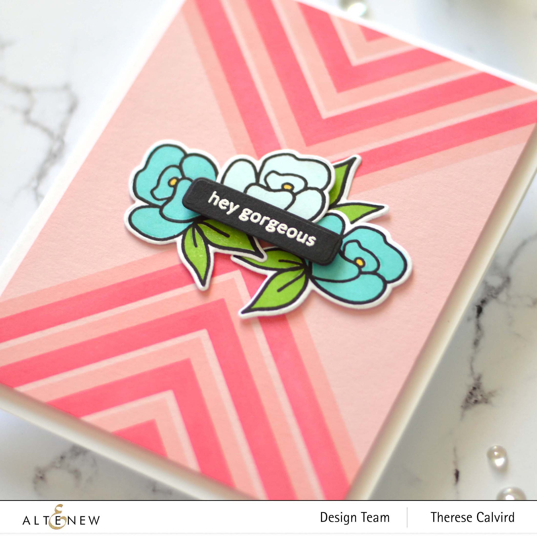 Altenew - Mighty Corners Stencil - Mini Delight - Petite Posy - Delicate Flower Bed (card video) 2 copy